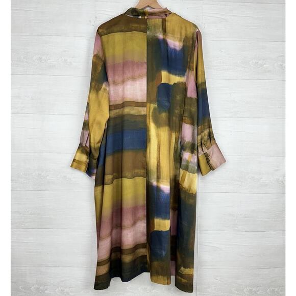 Couchel Shift Satin Midi Dress Plus Size 2XL Printed Tie Neck Long Sleeve Whimsy - Picture 7 of 16